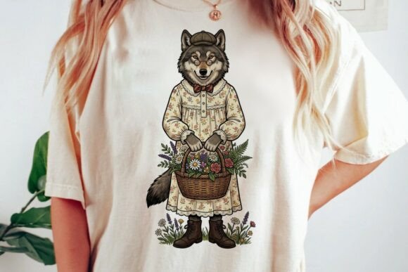 Download Vintage Wolf Woman Floral Design - Design Collection